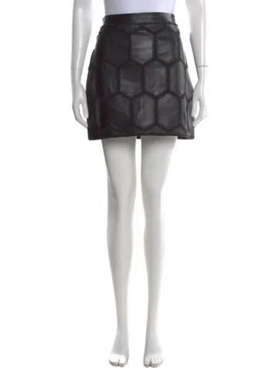 Pre-owned Ba&sh Lamb Leather Mini Skirt In Blue