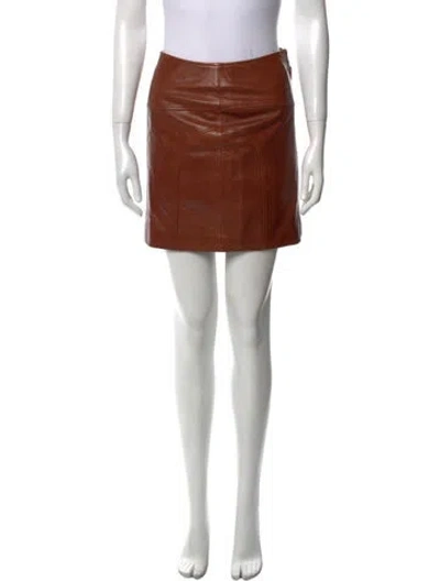 Pre-owned Ba&sh Lamb Leather Mini Skirt In Brown