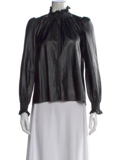 Pre-owned Ba&sh Lamb Leather Mock Neck Blouse In Black