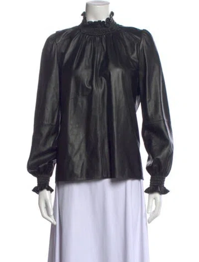 Pre-owned Ba&sh Lamb Leather Mock Neck Blouse In Black