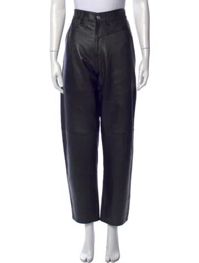 Pre-owned Ba&sh Lamb Leather Straight Leg Pants In Black