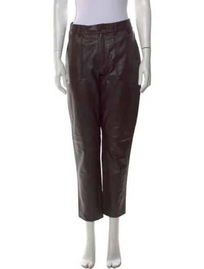 Pre-owned Ba&sh Lamb Leather Straight Leg Pants In Brown