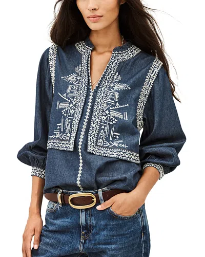 Ba&sh Ba & Sh Laura Embroidered Blouse In Dark Blue