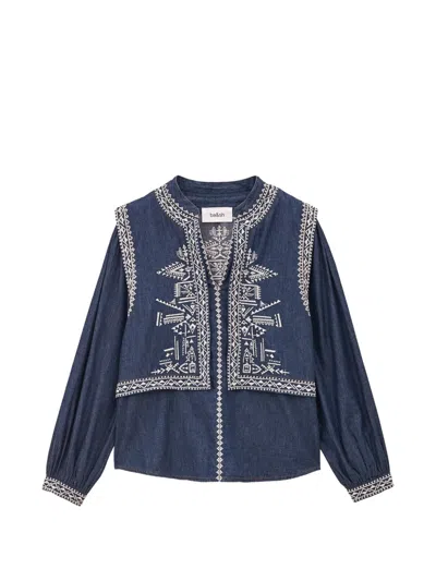 Ba&sh Laura Embroidered Denim Blouse In Blue