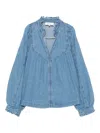 Ba&sh Lay Ruffled Denim Blouse In Blue