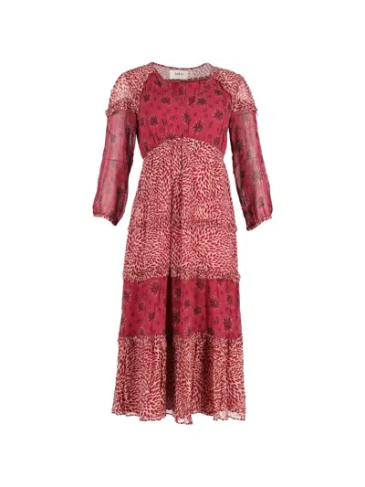 Pre-owned Ba&sh Leaf-graphic Midi Dress In Red