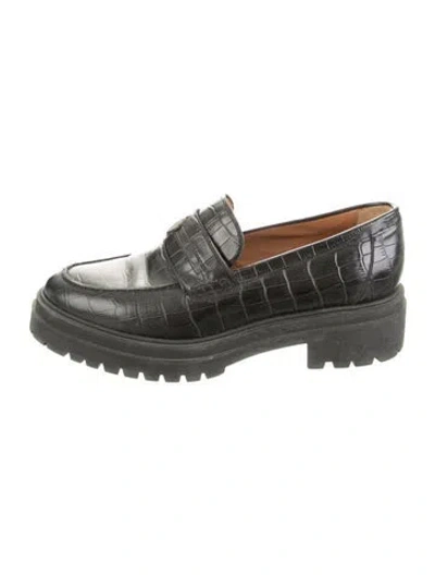 Pre-owned Ba&sh Leather Animal Print Loafers In Black