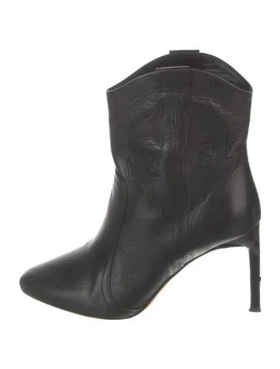 Pre-owned Ba&sh Leather Embroidered Accent Western Boots In Black