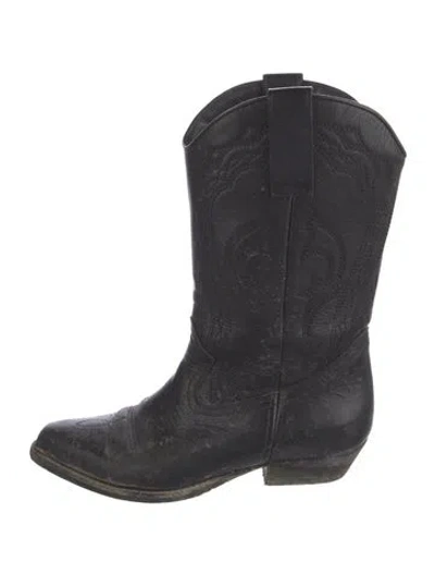Pre-owned Ba&sh Leather Embroidered Accent Western Boots In Black