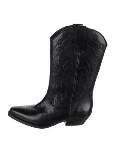 Pre-owned Ba&sh Leather Embroidered Accent Western Boots In Black