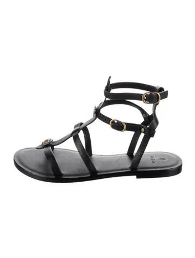 Pre-owned Ba&sh Leather Gladiator Sandals In Black