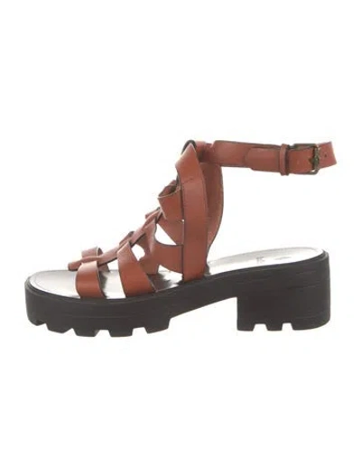 Pre-owned Ba&sh Leather Gladiator Sandals In Brown