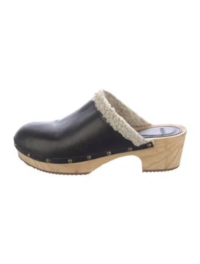 Pre-owned Ba&sh Leather Slides In Black