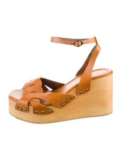 Pre-owned Ba&sh Leather Studded Accents Sandals In Brown