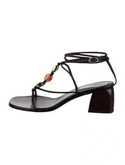 Pre-owned Ba&sh Leather T-strap Sandals In Black