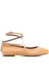 Ba&sh Leather Wrap-strap Ballet Flats In Brown