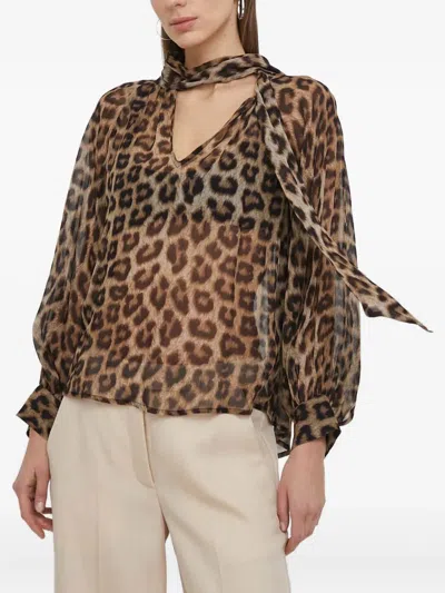 Ba&sh Leopard-print Tie-neck Blouse In Animal Print