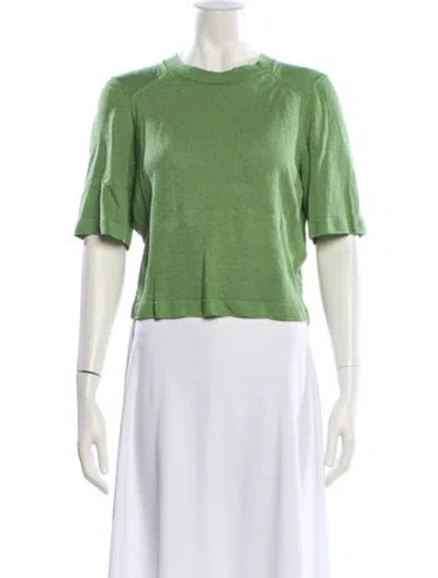 Pre-owned Ba&sh Linen Crew Neck Crop Top In Green