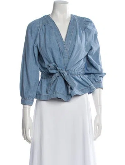 Pre-owned Ba&sh Linen Denim Jacket In Blue