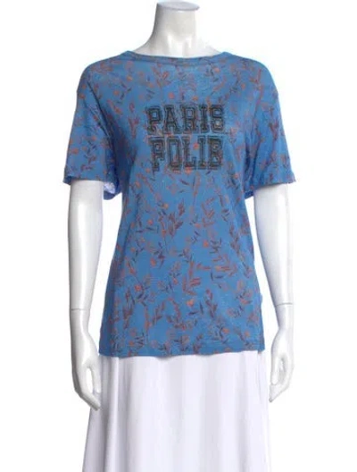 Pre-owned Ba&sh Linen Floral Print T-shirt In Blue