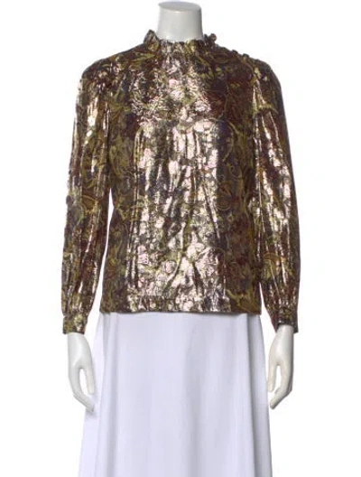 Pre-owned Ba&sh Linen Paisley Print Blouse W/ Tags In Gold