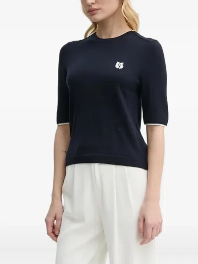 Ba&sh Logo-intarsia Short-sleeve Top In Blue