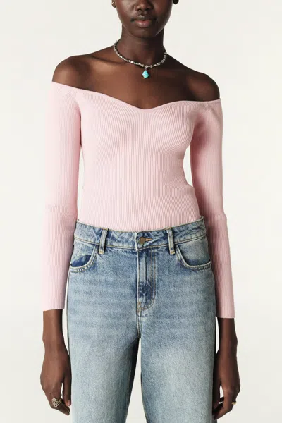 Ba&sh Long Sleeve Boat Neck Collar Sweater Owais For Women In Pink