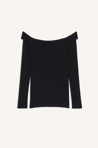 Ba&sh Long Sleeve Boat Neck Collar Top Bardi For Women In Black