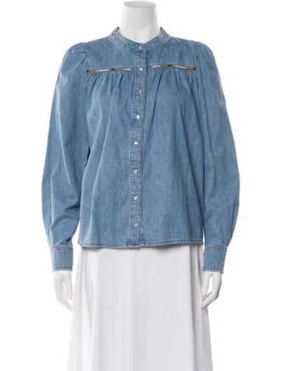 Pre-owned Ba&sh Long Sleeve Button-up Top In Blue