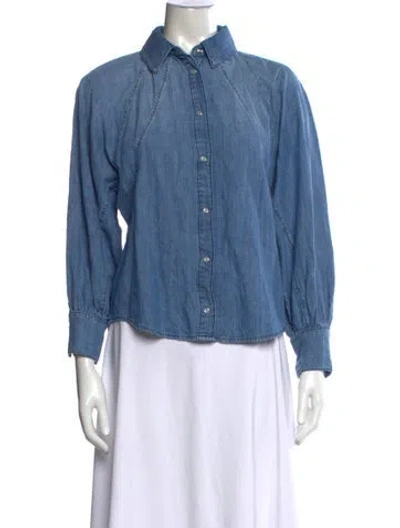 Pre-owned Ba&sh Long Sleeve Button-up Top In Blue