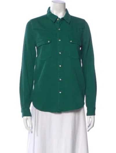 Pre-owned Ba&sh Long Sleeve Button-up Top In Green
