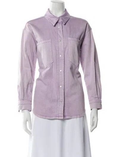 Pre-owned Ba&sh Long Sleeve Button-up Top In Purple