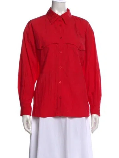 Pre-owned Ba&sh Long Sleeve Button-up Top In Red