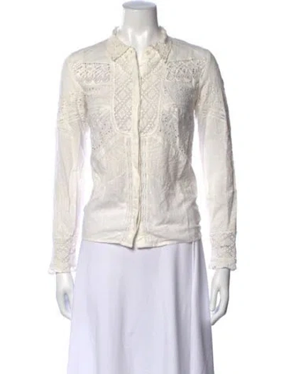 Pre-owned Ba&sh Long Sleeve Button-up Top In White