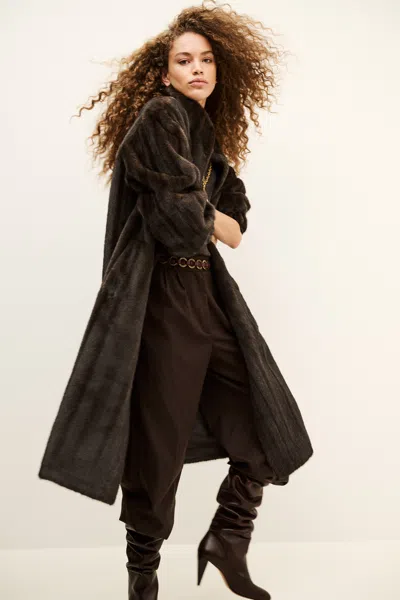 Ba&sh Long Sleeve Funnel Neck Collar Coat Damla For Women In Brown