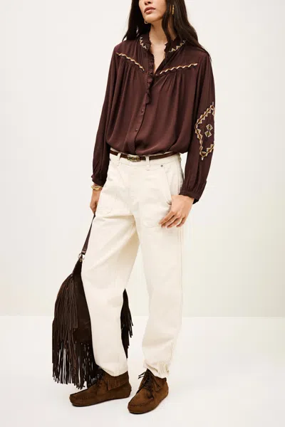 Ba&sh Long Sleeve Funnel Neck Collar Top Tate For Women In Brown
