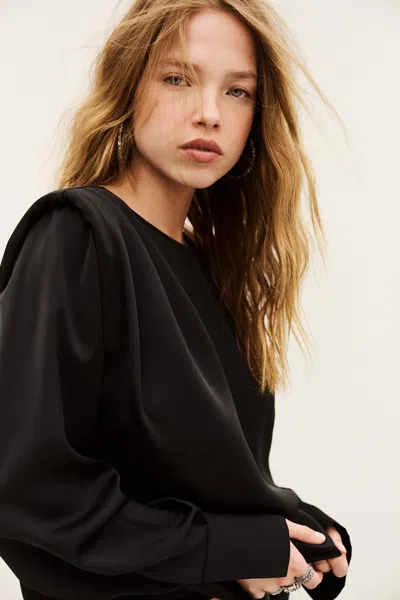 Ba&sh Long Sleeve Round Collar Top Cadie For Women In Black