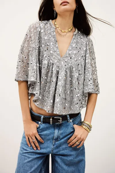 Ba&sh Long Sleeve Round Collar Top Cara For Women In Gray