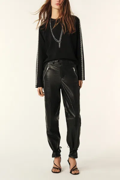 Ba&sh Long Sleeve Round Collar Top Scotty For Women In Black