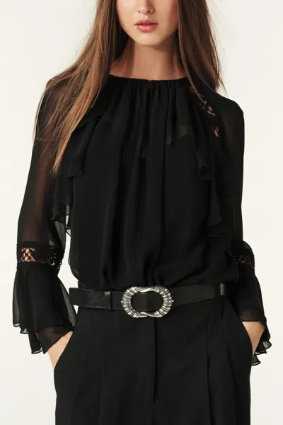 Ba&sh Long Sleeve Round Neck Collar Blouse Mena For Women In Black