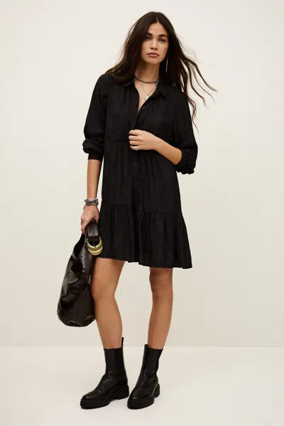 Ba&sh Long Sleeve Shirt Collar Dress Rosyna For Women In Black