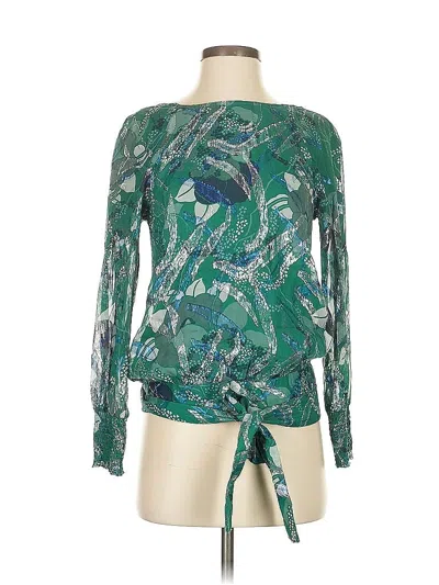 Pre-owned Ba&sh Long Sleeve Silk Top Green Tie Neck Tops