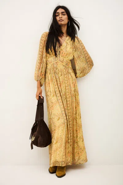 Ba&sh Long Sleeve V-neck Collar Dress Chana For Women In Yellow