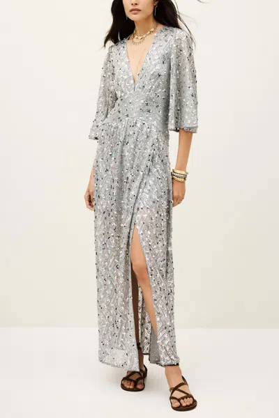 Ba&sh Long Sleeve V-neck Collar Dress Conny For Women In Gray