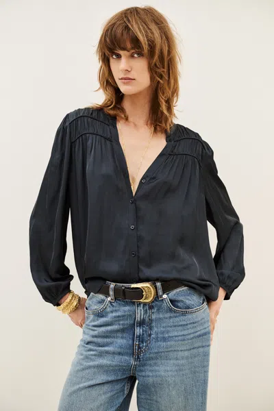 Ba&sh Long Sleeve V-neck Collar Shirt Cessia For Women In Blue