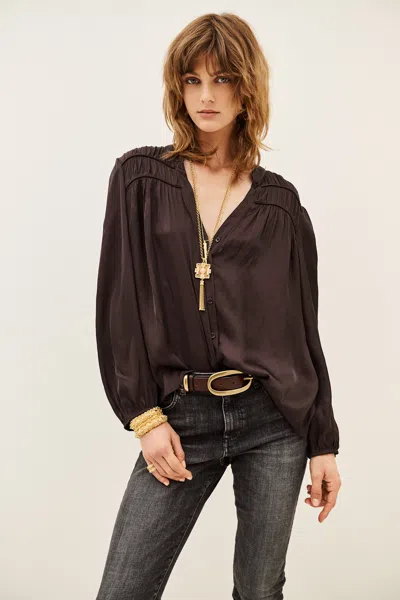 Ba&sh Long Sleeve V-neck Collar Shirt Cessia For Women In Brown