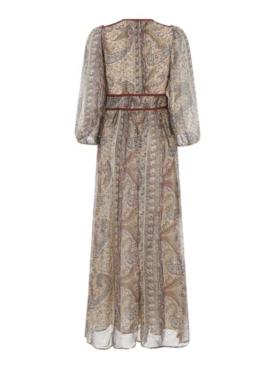 Ba&sh Ba & Sh Long Sleeve V-neck Viscose Long Dress With Straight Hem In Multi