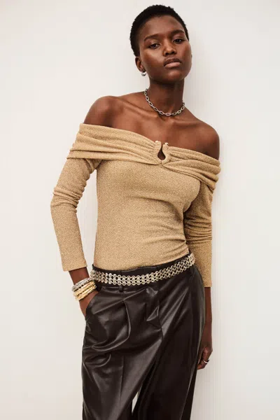 Ba&sh Long Sleeves Boat Neck Collar Top Bai For Women In Gold