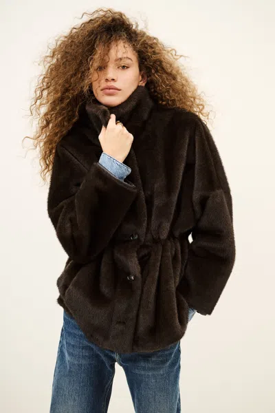 Ba&sh Long Sleeves Funnel Neck Collar Coat Taina For Women In Brown