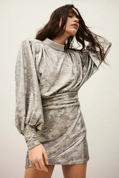Ba&sh Long Sleeves Funnel Neck Collar Dress Toleda For Women In Gray